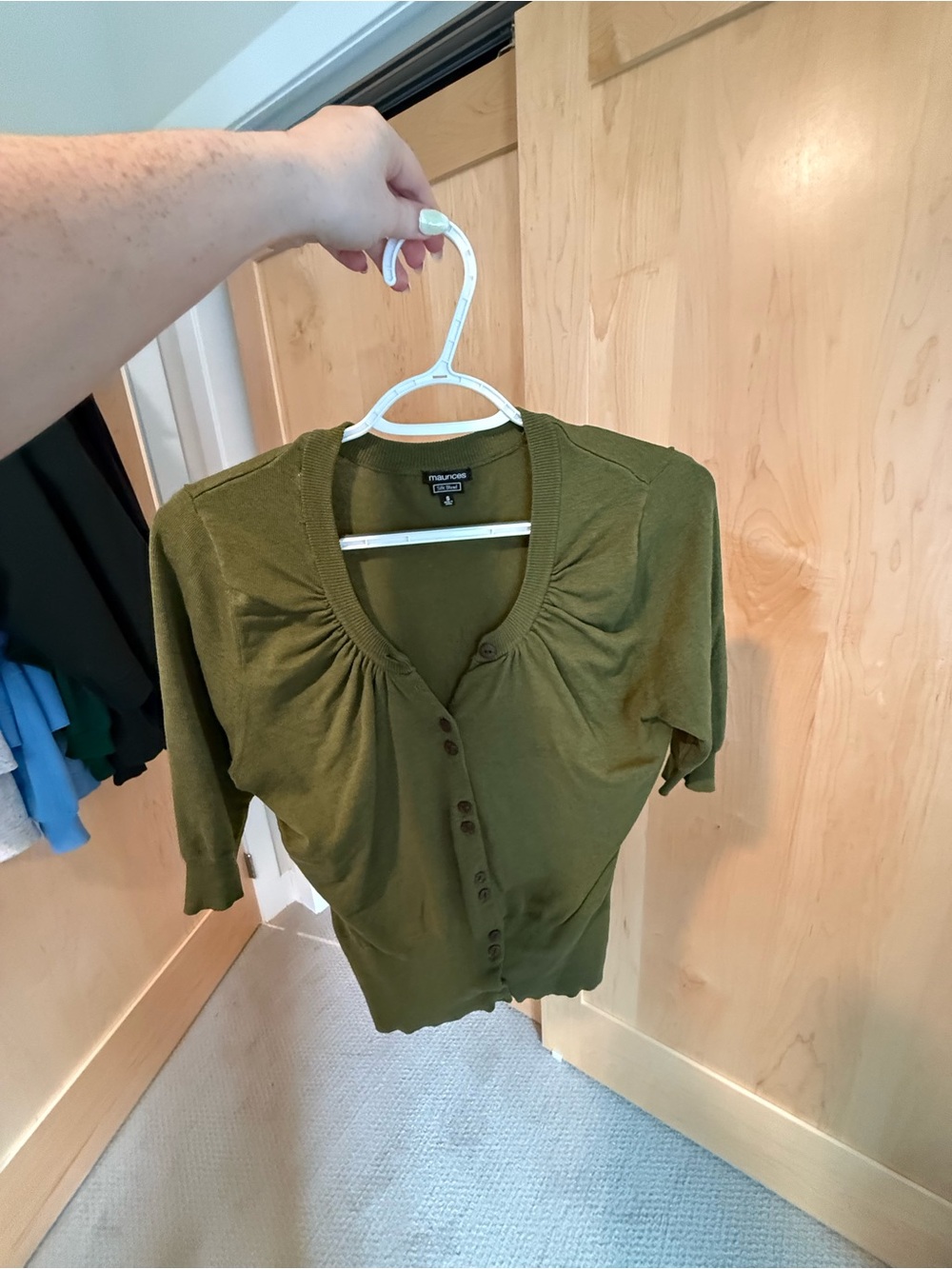 Maurices Olive Green Short Sleeve Button Cardigan Top